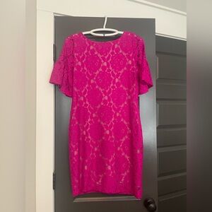 Fusha Pink lace overlay dress